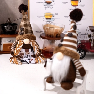 Christmas coffee gnomes with brown hats and plush textures for home decoration