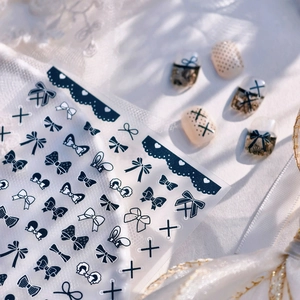 Bowknot Nail Art Stickers Black White Lace Polka Dot Self Adhesive Elegant Manicure DIY Decals