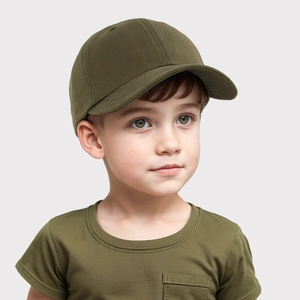 Close-up of kids olive green baseball cap showing high-quality twill cotton texture