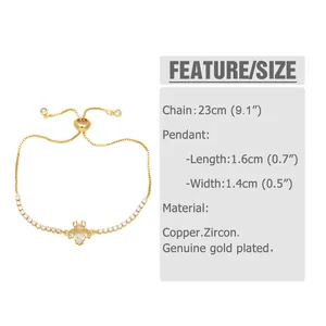 Detaillierte Größentabelle für goldenes Bienenarmband mit verstellbarer Box-Kette