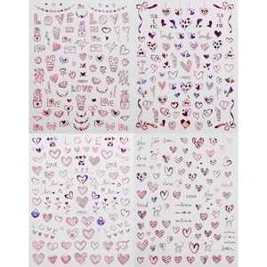 Holographic laser heart nail art stickers featuring romantic love and letter patterns