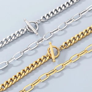 18K gold plated stainless steel curb and paperclip chains with OT toggle clasp