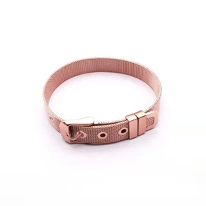 Rose gold 10mm stainless steel mesh band bracelet with adjustable buckle closure