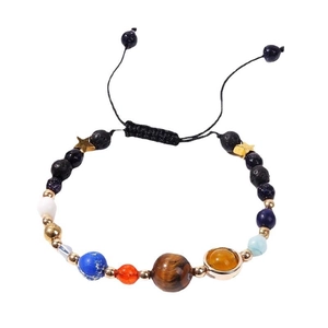 Solar System Eight Planets beaded bracelet with natural stones and adjustable braided rope