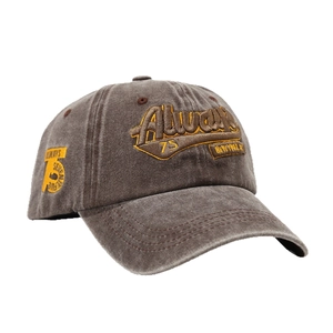 Vintage washed charcoal baseball cap with yellow Always 75 3D embroidery detail