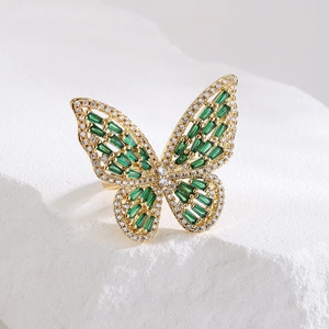 Butterfly Adjustable Open Ring Copper Gold Plated Colorful Cubic Zirconia Elegant Luxury Fashion Jewelry For Women