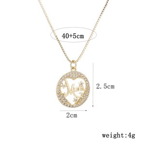 18k gold plated Mom heart pendant necklace with cubic zirconia and size specifications