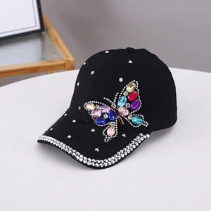 Rhinestone Butterfly Baseball Cap Cotton Colorful Sparkling Crystal Sun Protection Fashion Shiny Hat For Women