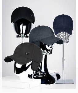Detailed view of winter baseball caps for men with warm ear flaps in various colors