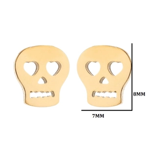 Retro stainless steel skull stud earrings in gold finish for Halloween gift
