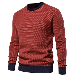 Herren Slim Fit Rundhals-Strickpullover mit orangefarbener Wabenstruktur und Marine