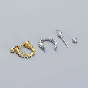 Sparkling S925 sterling silver hoop earrings with clear zircon and barbell backings
