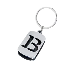 Polished stainless steel keychain with hollow letter B pendant and sturdy metal ring