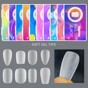 Macro detail of 420-piece soft gel tips set showing 15 sizes and matte texture