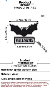 Dimensions détaillées de la décoration d'Halloween en bois en forme de chauve-souris