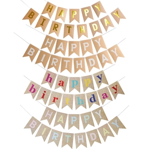Happy Birthday Banner Kraft Paper Gold Foil Swallowtail Bunting Burlap Style Party Decoration Hanging Sign