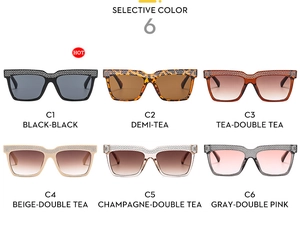 Matrix display of square rhinestone sunglasses in six stylish colors and gradient lenses