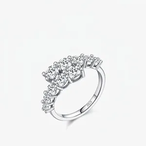 Moissanite Ring 925 Sterling Silver D Color VVS1 Round Brilliant Cut Stackable Geometric Elegant Jewelry For Women