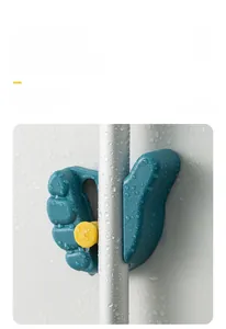 Waterproof wall-mounted mop holder with heavy duty adhesive and blue plastic hook