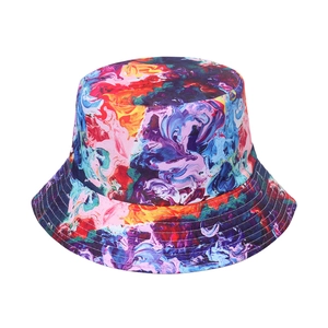 Detailed close-up of vibrant oil painting print on durable canvas floral bucket hat