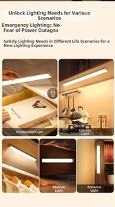 Macro view of slim magnetic LED motion sensor light bar in kitchen cabinets and closets