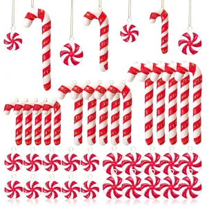 Christmas Candy Cane And Peppermint Hanging Ornaments Red White Spiral Plastic Decorations For Tree Home Holiday Party