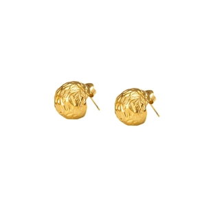 Minimalist gold stainless steel earrings with textured geometric spherical design