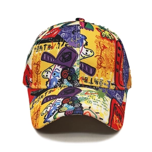 Graffiti print baseball cap with street art patterns and colorful visor for sun protection