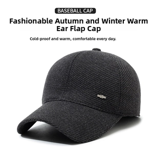 Stylish charcoal textured winter baseball cap for men featuring a small metallic badge