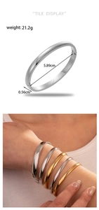 Detailed dimensions and stacking style of minimalist oval stainless steel bangles