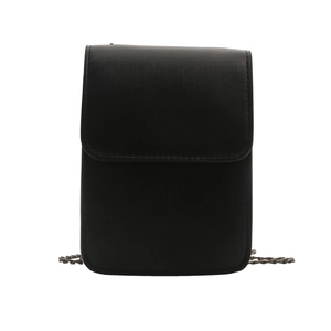 Minimalist black faux leather small crossbody phone bag with metal chain strap