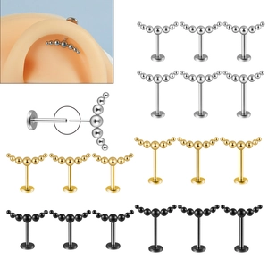 Stainless Steel Multi Ball Cluster Curved Labret Stud Lip Ring Ear Cartilage Piercing Threadless Body Jewelry Unisex Simple Style