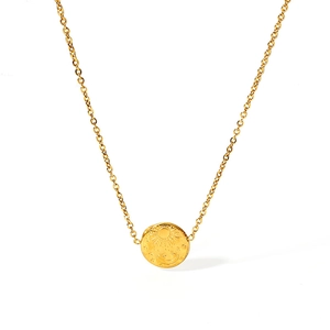 Vintage 18K gold plated stainless steel sun moon and star pendant necklace on white background