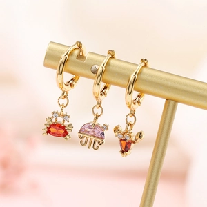 18K gold-plated ocean creature earrings with colorful zircon crab and jellyfish charms