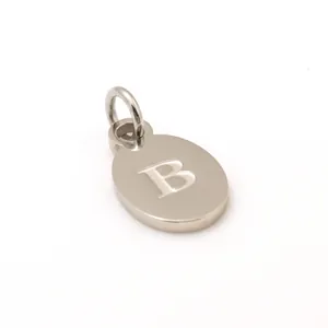 Polished silver 18K letter B oval pendant charm for DIY necklaces and bracelets