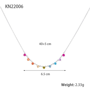 S925 Sterling Silver Necklace with sparkling rainbow zircon stones for women