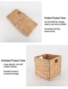 Detail of natural water hyacinth basket showing foldable design and built-in handles
