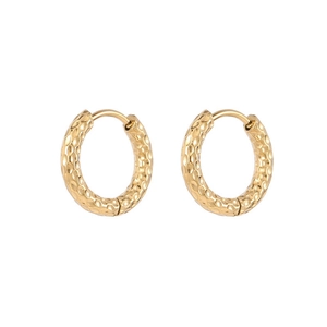 Minimalist hammered gold textured hoop earrings with a retro high-end polished metal finish