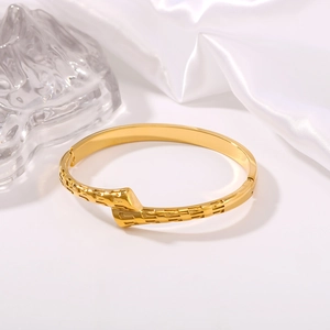 18K gold-plated stainless steel geometric textured open cuff bracelet for women