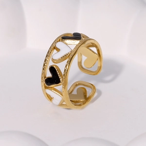 Heart Shaped Hollow Stainless Steel Open Ring Enamel Drip Oil Adjustable Fashion Jewelry Women