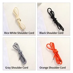 Detail of colorful knitted phone bag straps with silver metal clasps in four colors