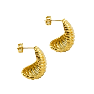 Vintage style 18K gold plated titanium steel spiral ribbed hoop earrings for women