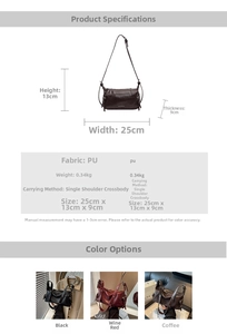 Detailed dimensions and weight specifications of the vintage faux leather shoulder bag