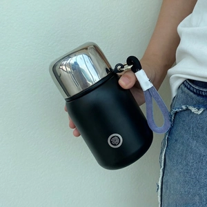 316 Stainless Steel Vacuum Insulated Water Bottle Tea Infuser Portable Lanyard Frosted Surface Leakproof Travel Mug