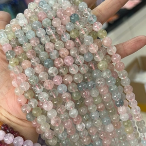Natural Morganite and Beryl round stone beads for jewelry making in pastel mixed colors