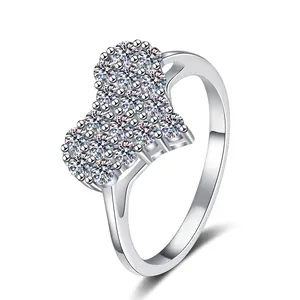 Elegant S925 sterling silver ring featuring double heart moissanite cluster design