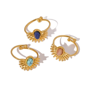 Adjustable sunburst rings with colorful turquoise stones in gold stainless steel finish