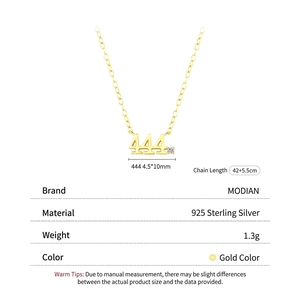 Gold 925 sterling silver 444 angel number necklace with zircon stone pendant
