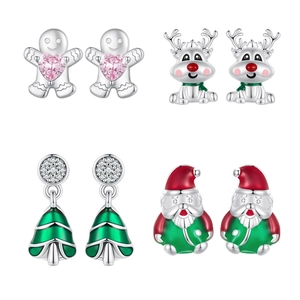 925 Sterling Silver Christmas Stud Earrings Glow In The Dark Santa Claus Reindeer Gingerbread Man Zirconia Jewelry Gift