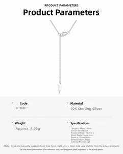 Macro detail of S925 sterling silver necklace showing 8A pear-shaped ice flower cut zircon